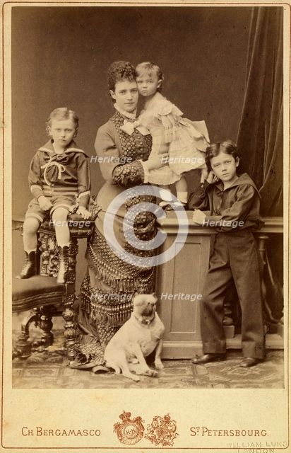 Grand Duchess Maria Fyodorovna with children, Nicholas Alexandrovich, George Alexandrovich and Xenia