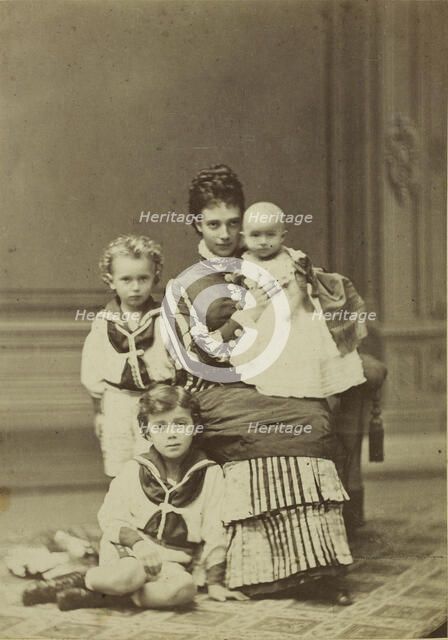 Grand Duchess Maria Fyodorovna with children, Nicholas Alexandrovich, George..., c. 1875. Creator: Hansen, Georg Emil (1833-1891).