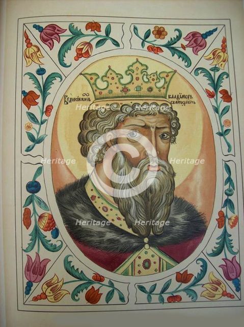 Grand Duke Vladimir Svyatoslavich (From the Tsarskiy titulyarnik (Tsar's Book of Titles), 1672. Artist: Russian Master  