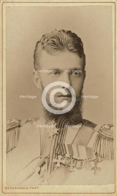 Grand Duke Serge Aleksandrovich, head-and-shoulders portrait, facing right, between 1870 and 1880. Creator: Unknown.
