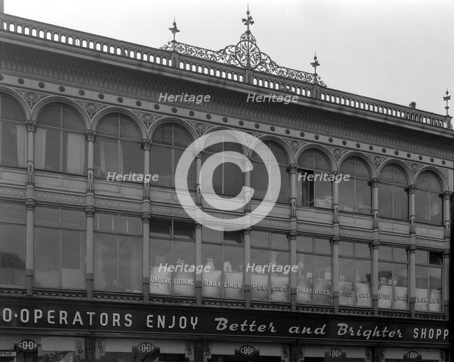 Grand facade of the Co-op central drapery department, Barnsley, South Yorkshire, 1961. Artist: Michael Walters