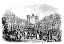Grand festivities at Harewood House: triumphal arch - procession of tenantry etc, 1845. Creator: Unknown