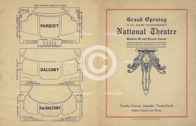 Grand opening of the Adler-Thomashefsky National Theatre, Houston St. and Second Avenue..., c1912. Creator: National Theatre.