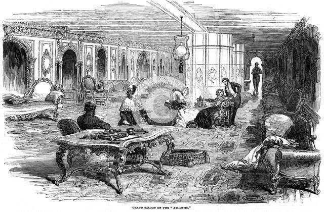 Grand saloon of the steamship 'Atlantic', 1850. Artist: Unknown