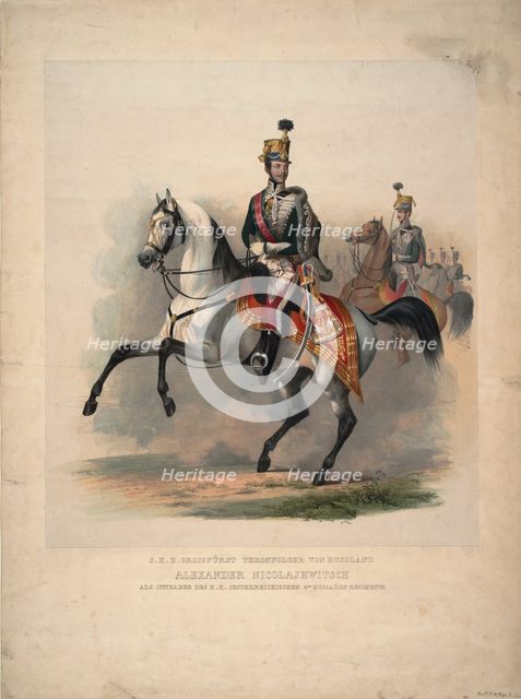 Grand Prince Alexander Nikolayevich as colonel-in-chief of the Austrian 4th Hussar Regiment, 1845. Artist: Anonymous  