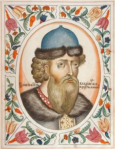 Grand Prince Vladimir II Monomakh of Kiev (From the Tsarskiy titulyarnik (Tsar's Book of Titles), 1672. Artist: Russian Master