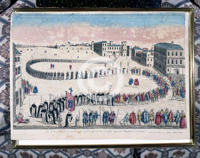 Grand procession of criminals sentenced by the Inquisition of Lisbon, 18th century. Artist: Anon
