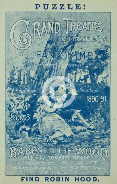 Grand Theatre Pantomime, Babes in the Wood, 1890.  Creator: Unknown.