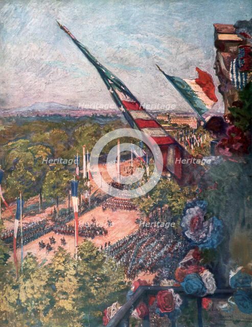 Grand victory parade, Avenue de la Grand Armee, Paris, France 14 July 1919.Artist: Charles-Jules Duvent