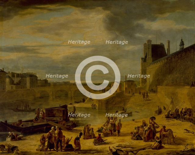 Grande Galerie of the Louvre and Pont Royal, seen from Port Saint-Nicolas, c1800. Creator: Jean-Francois Depelchin.