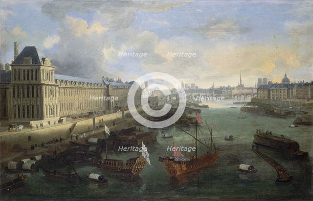 Grande Galerie of the Louvre, Pont-Neuf, the Cité, Collège des Quatres-Nations, around 1670... Creator: Unknown.