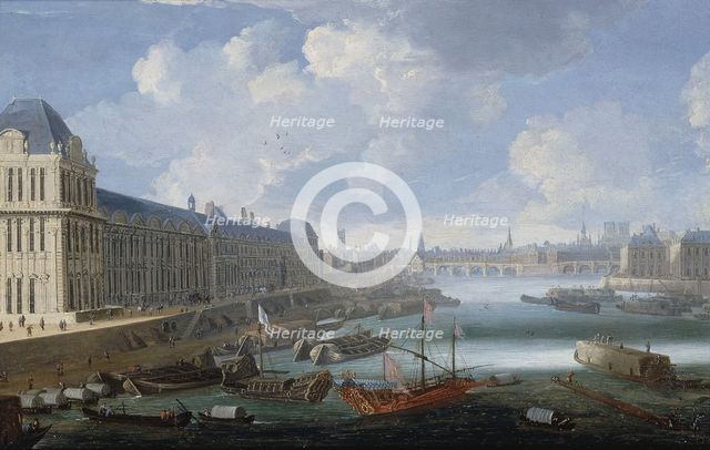 Grande Galerie of the Louvre, Pont-Neuf, the Cité, College des Quatres-Nations, around 1670. Creator: Unknown.