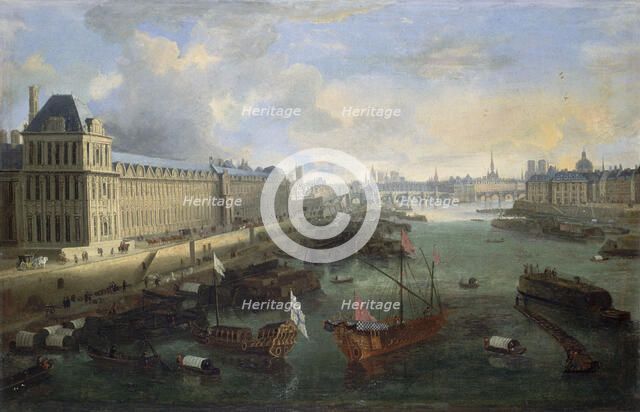 Grande Galerie of the Louvre, Pont-Neuf, the Cité, Collège des Quatres-Nations, around 1670... Creator: Unknown.