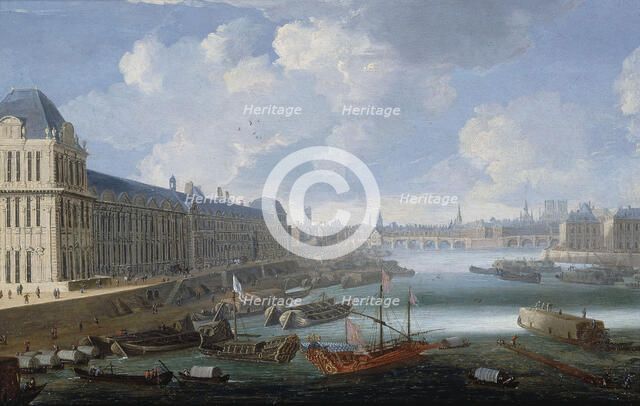 Grande Galerie of the Louvre, Pont-Neuf, the Cité, College des Quatres-Nations, around 1670. Creator: Unknown.