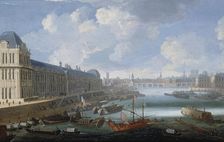 Grande Galerie of the Louvre, Pont-Neuf, the Cité, College des Quatres-Nations, around 1670. Creator: Unknown