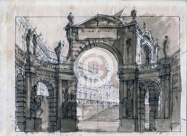 Grande piazza con magnifico arco di trionfo, before 1770. Creator: Galliari, Fabrizio (1709-1790).