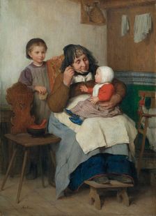Grandmother spooning the soup to her grandchild, 1868