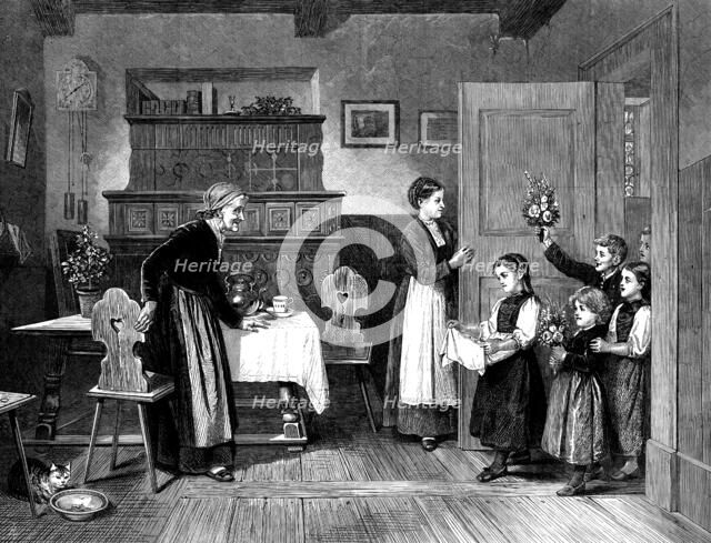 "Grandmother's Birthday", by Salentin, from a photograph by the Berlin Photographic Company, 1873. Creator: Unknown.