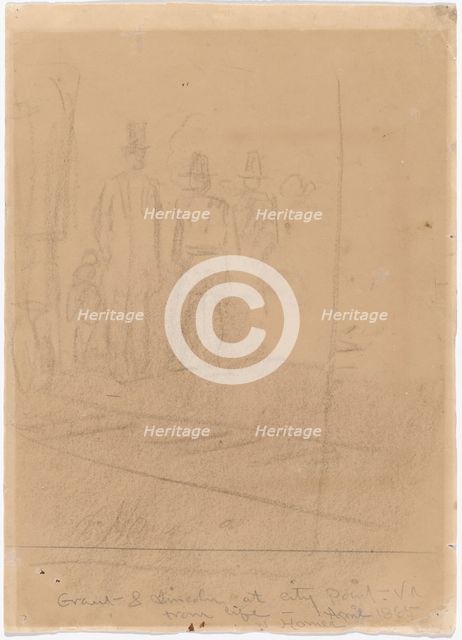 Grant and Lincoln at City Point, Virginia [recto], 1865. Creator: Winslow Homer.