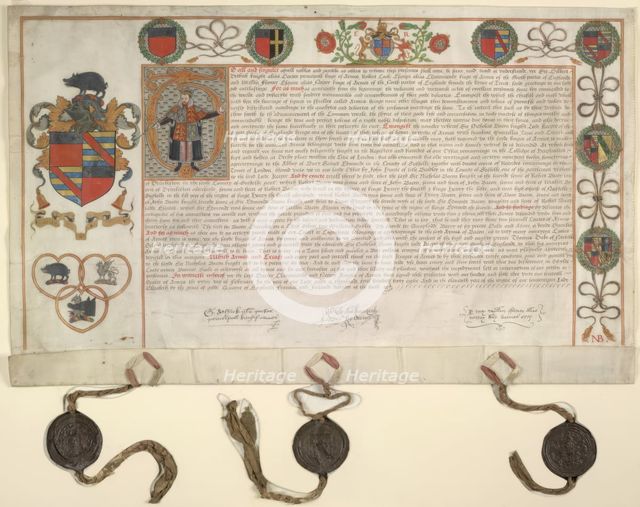 Grant of arms to Sir Nicholas Bacon, 1569.  Creator: Unknown.