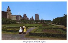 Grant Park and city skyline, Chicago, Illinois, USA, 1959