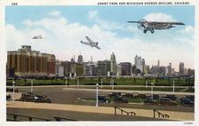 Grant Park and Michigan Avenue skyline, Chicago, Illinois, USA, 1928