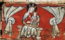 Granting of indulgences to the Virgin of the Rodona of Vic color illustration in a miniature …