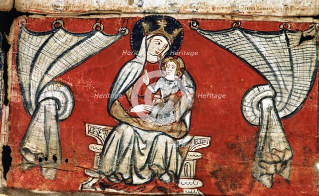  'Granting of indulgences to the Virgin of the Rodona of Vic', color illustration in a miniature …