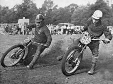 Grass track racing at Bishops Waltham, Coffin and Bungay on Jap motorcycles. Creator: Unknown