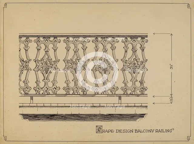 Grape Design Balcony, c. 1936. Creator: Thomas Byrne.