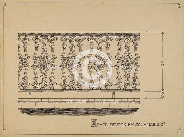 Grape Design Balcony, c. 1936. Creator: Thomas Byrne.