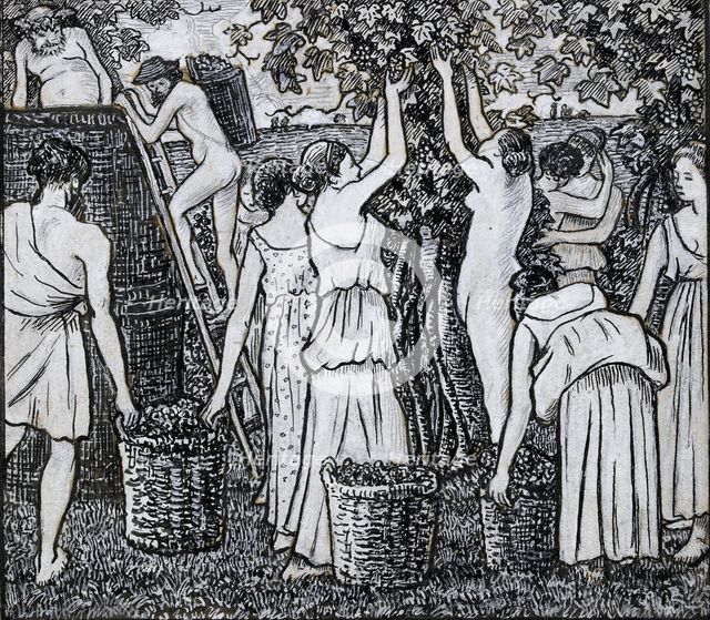 Grape harvest, compositional study for an illustration to 'Daphnis and Chloë', c1895. Artist: Camille Pissarro.