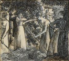 Grape harvest, compositional study for an illustration to Daphnis and Chloë c. 1895. Creator: Camille Pissarro