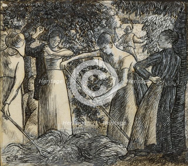 Grape harvest, compositional study for an illustration to 'Daphnis and Chloë', c. 1895. Creator: Camille Pissarro.