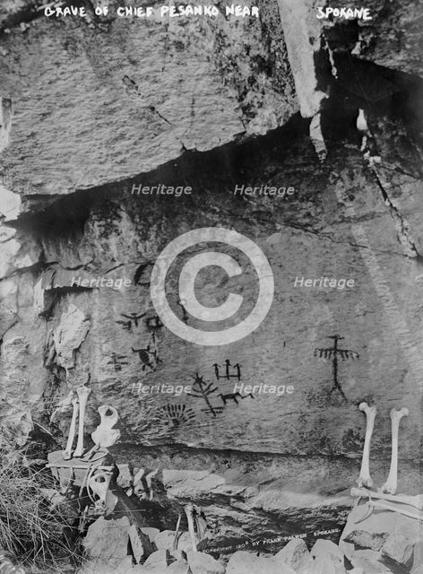 Grave of Chief Pesanko near Spokane, Wn., between 1910 and 1915. Creator: Bain News Service.