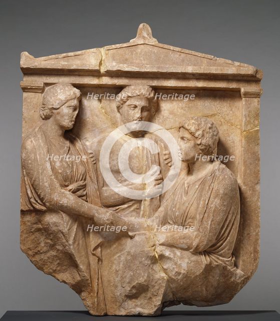 Grave Naiskos of Theogenis with her Mother, Nikomache, and her Brother Nikodemos, about 360 BC. Creator: Unknown.