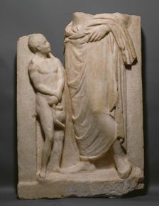 Grave Naiskos of a Standing Youth and a Nude Boy, about 360 BC or modern. Creator: Unknown