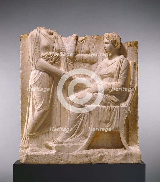Grave Naiskos of a Seated Woman with Two Standing Women, about 340 BC. Creator: Unknown.