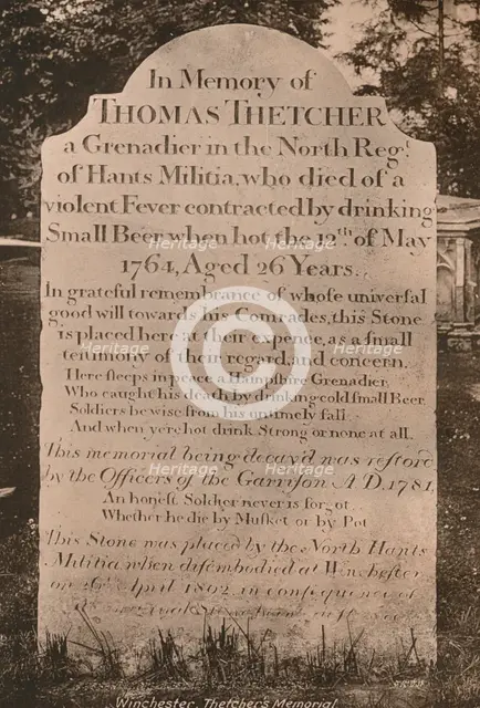 Gravestone of Thomas Thetcher, Winchester Cathedral, Hampshire, early 20th century(?). Artist: Unknown.
