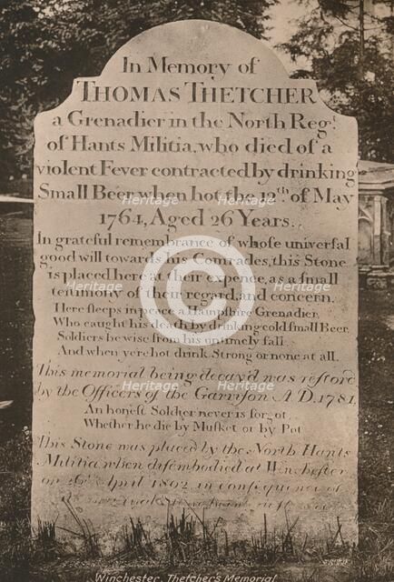 Gravestone of Thomas Thetcher, Winchester Cathedral, Hampshire, early 20th century(?). Artist: Unknown.