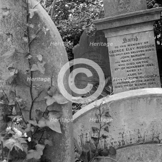 Gravestones, Highgate Cemetery, Hampstead, London, 1987. Artist: John Gay.