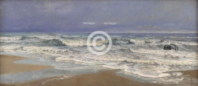 Gray weather day at the North Sea with surf, 1890. Creator: Thorvald Niss.