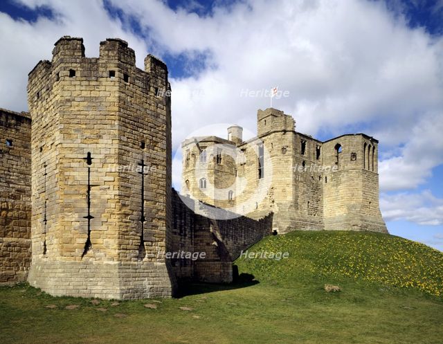 Gray Mare's Tail tower and the keep, Warkworth Castle, Northumberland, 1994. Artist: J Bailey