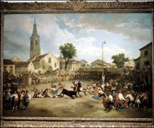 Great bullfight and greasy pole Eugenio Lucas Oil, 1856