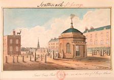 Great Dover Road Turnpike and distant view of St George's Church Southwark, London, 1825. Creator: G Yates