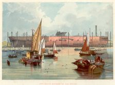Great Eastern on the stocks at Millwall on the Thames, 1857. Creator: Unknown