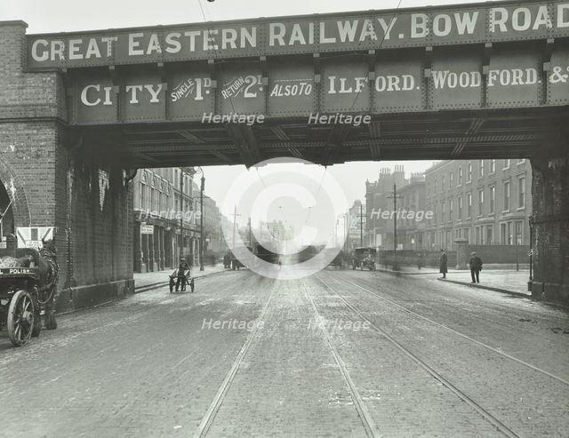 Great Eastern Railway Bridge over the Bow Road, Poplar, London, 1915. Artist: Unknown.
