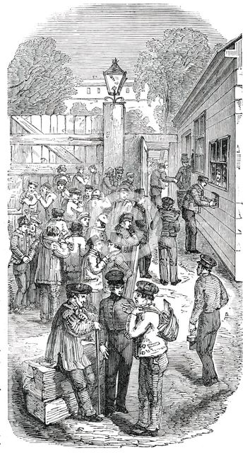 Great Exhibition Building - Paying the Workmen, 1850. Creator: Unknown.