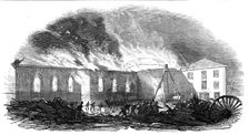 Great fire at the New-Cross Railway Station, on Monday last, October, 1844. Creator: Ebenezer Landells