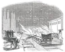 Great Fire at the Southern and Western Railway Station, Cork, 1850. Creator: Unknown